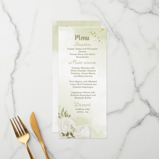 白い花の結婚緑 メニュー (正面/裏面インサイチュ)