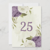 白い花の緑のテーブルナンバーカード 招待状 (正面)