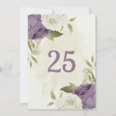 白い花の緑のテーブルナンバーカード 招待状 (裏面)