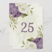 白い花の緑のテーブルナンバーカード 招待状 (正面/裏面)