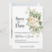 白い花の緑の多肉日付を除く 招待状 (正面/裏面)