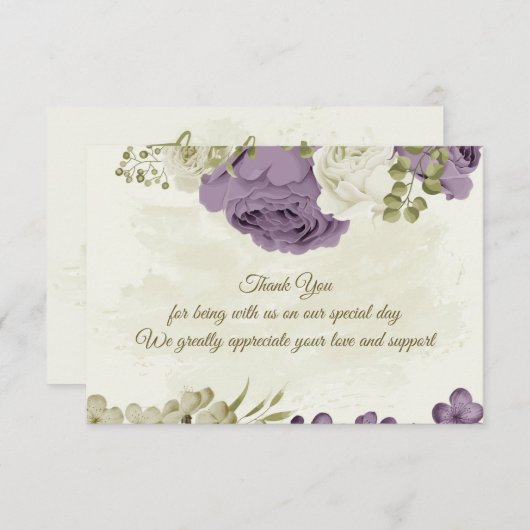 白い花の緑の結婚式 サンキューカード (正面/裏面)