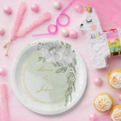 白い花の緑の葉金ゴールドリースセージ緑 ペーパープレート (パーティー)