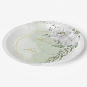 白い花の緑の葉金ゴールドリースセージ緑 ペーパープレート (アングル)