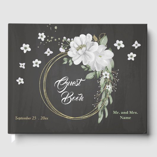 白い花の緑の金ゴールド黒 ゲストブック (正面)