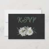 白い花の緑の食事の選択ブラック 出欠カード (裏面)