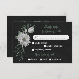 白い花の緑の食事の選択ブラック 出欠カード
