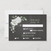 白い花の緑の食事の選択ブラックRSVPカード 出欠カード (正面)