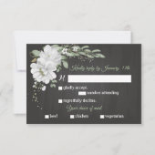 白い花の緑の食事の選択ブラックRSVPカード 出欠カード (正面)