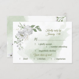 白い花の緑の食事の選択 出欠カード