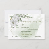 白い花の緑の食事の選択RSVPカード 出欠カード (正面)