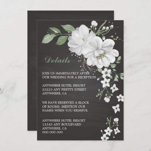 白い花の緑の黒い詳細囲い車 エンクロージャーカード (正面/裏面)