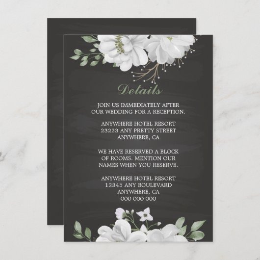 白い花の緑の黒い詳細 エンクロージャーカード (正面/裏面)