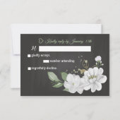白い花の緑の黒いRSVPカード 出欠カード (正面)