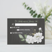 白い花の緑の黒いRSVPカード 出欠カード (スタンド正面)