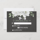 白い花の緑の黒いRSVPカード 出欠カード (正面)