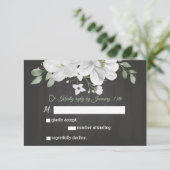 白い花の緑の黒いRSVPカード 出欠カード (スタンド正面)