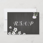 白い花の緑の黒いRSVPカード 出欠カード (裏面)