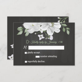 白い花の緑の黒いRSVPカード 出欠カード