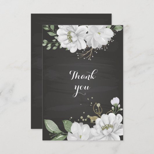 白い花の緑の黒 サンキューカード (正面/裏面)