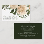 白い花の緑葉の名刺 名刺 (正面/裏面)