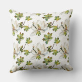 白い花の緑葉の花 クッション (裏面)