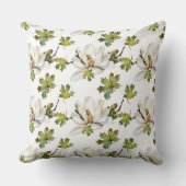白い花の緑葉の花 クッション (正面)