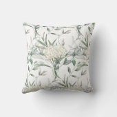白い花の緑離れの白い背景の枕 クッション (裏面)