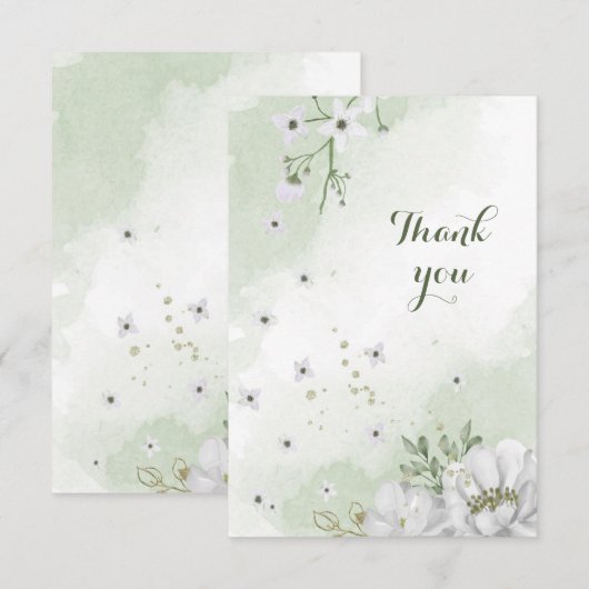 白い花の緑 サンキューカード (正面/裏面)