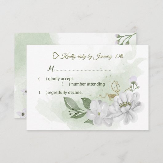 白い花の緑 出欠カード (正面/裏面)