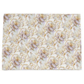 白い花の花のウェディングアニバーサリーゴールドチック ラージペーパーバッグ (正面)