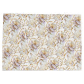 白い花の花のウェディングアニバーサリーゴールドチック ラージペーパーバッグ (裏面)