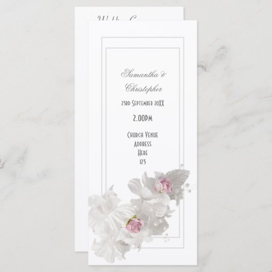 白い花の花束教会結婚式プログラム プログラム (正面/裏面)