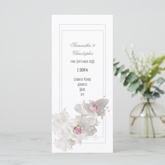 白い花の花束教会結婚式プログラム プログラム (スタンド正面)