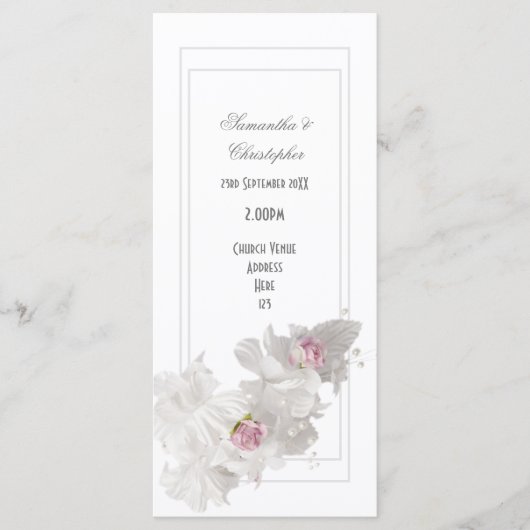 白い花の花束教会結婚式プログラム プログラム (正面)