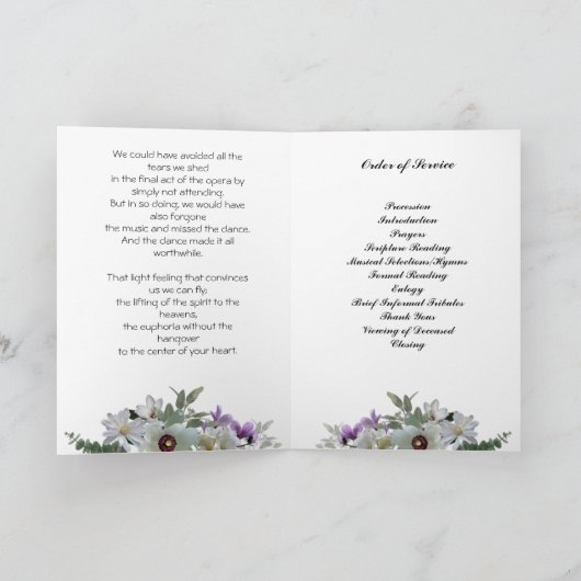 白い花の葬儀 プログラム (内部)