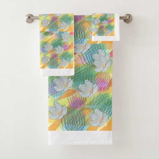 白い花の虹のジオ バスタオルセット (インサイチュ)