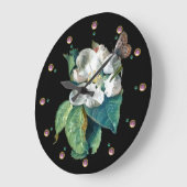 白い花の蝶 ブラック フローラル ラージ壁時計 (傾斜)