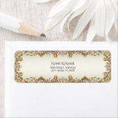 白い花の装飾的なゴールドのリターンアドレスラベル ラベル (インサイチュ)