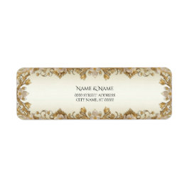 白い花の装飾的なゴールドのリターンアドレスラベル ラベル