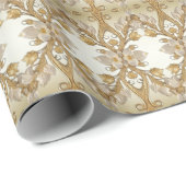 白い花の装飾的な金箔包装紙 ラッピングペーパー (ロールコーナー)