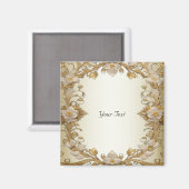 白い花の装飾 ゴールド マグネット (正面/裏面)