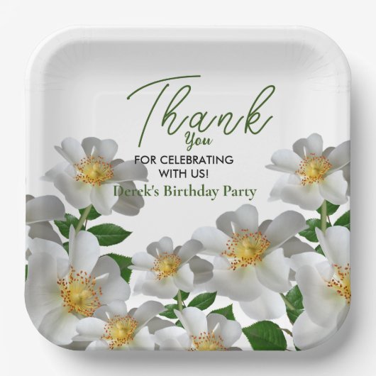 白い花の誕生日 ペーパープレート (正面)