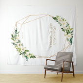 白い花の金ゴールドブライダルシャワーフォトブースプロップ タペストリー (インサイチュ(横))