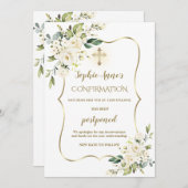 白い花の金ゴールド確認延期された更新 招待状 (正面/裏面)