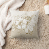 白い花の金ゴールド輪郭のアクセント クッション (ブランケット)