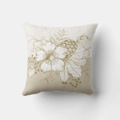 白い花の金ゴールド輪郭のアクセント クッション (裏面)