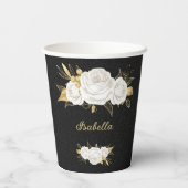 白い花の離れ金ゴールド黒 紙コップ (裏面)