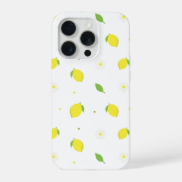 白い花の黄色オレンジのシームレスパターン  iPhone 15 PROケース