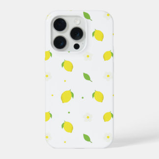 白い花の黄色オレンジのシームレスパターン  iPhone 15 PROケース